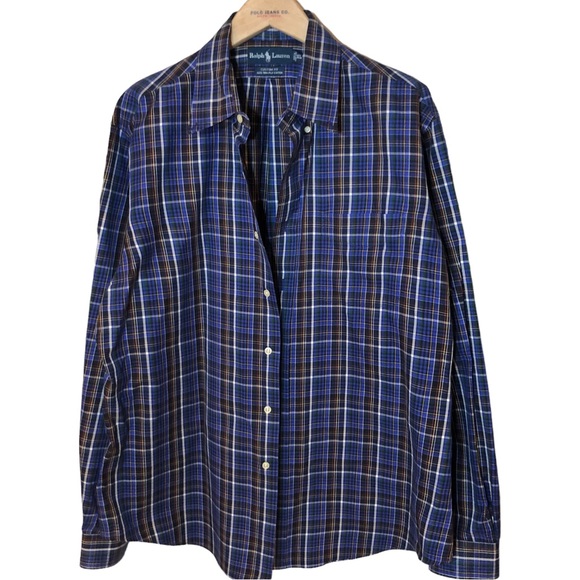 VTG Ralph Lauren Custom Fit Plaid Long Sleeve Button Up 100% Two-Ply Cotton XL - Picture 1 of 8